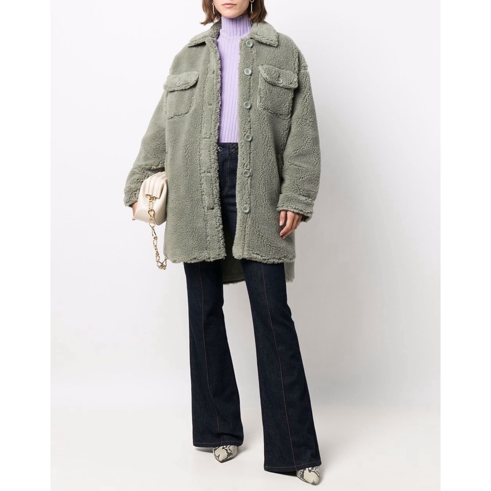 Stand Studio Sabi faux fur teddy sherpa jacket sage green